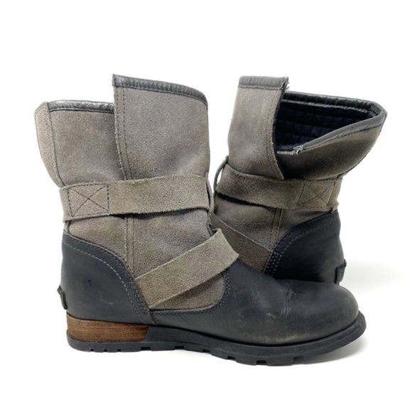 Sorel | Major Moto Boots Size EU 36 / US 5 Black Leather Grey Suede Pull On - Picture 7 of 11